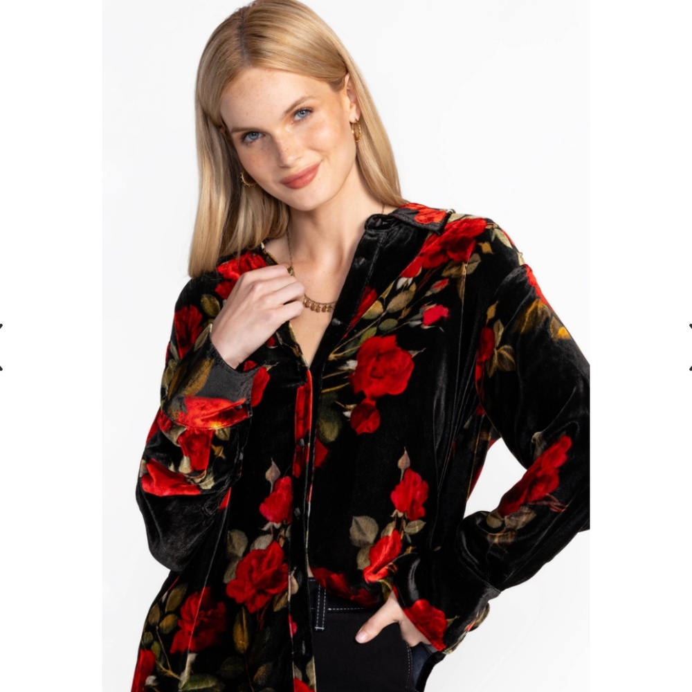 Johnny Was Relaxed Rosana Floral Velvet Shirt Rose Blouse Sz S NWT RARE